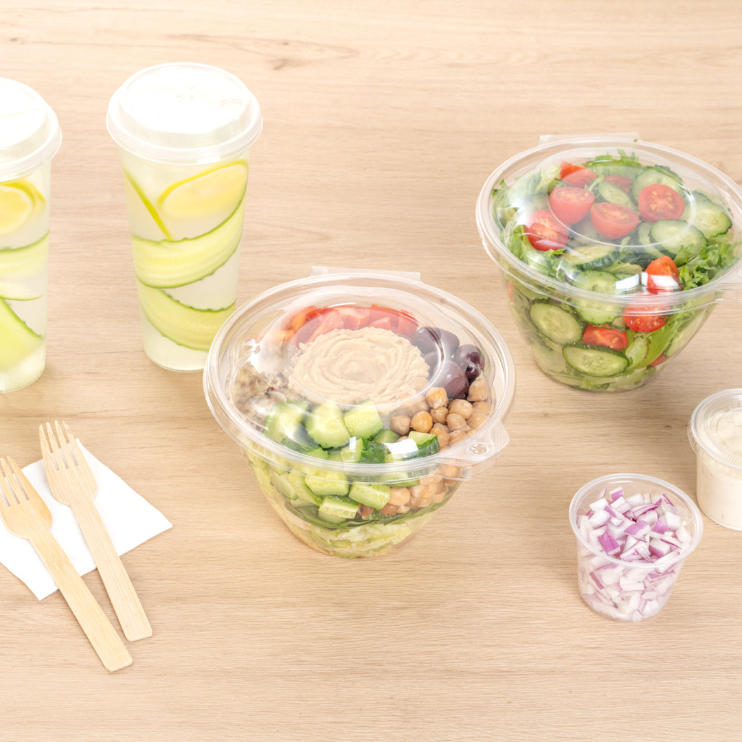 Tamper Tek 48 oz Round Clear Plastic Bowl - with Hinged Lid, Tamper-Evident - 7" x 7" x 4 3/4" - 100 count box