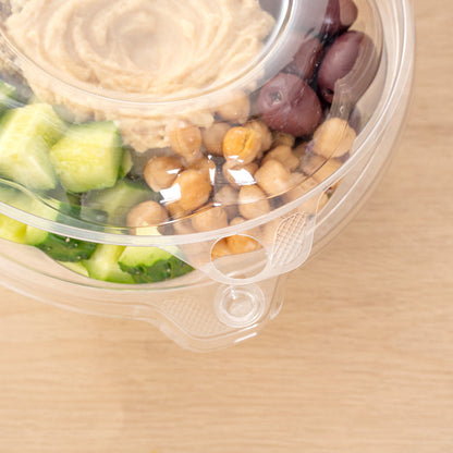 Tamper Tek 48 oz Round Clear Plastic Bowl - with Hinged Lid, Tamper-Evident - 7" x 7" x 4 3/4" - 100 count box
