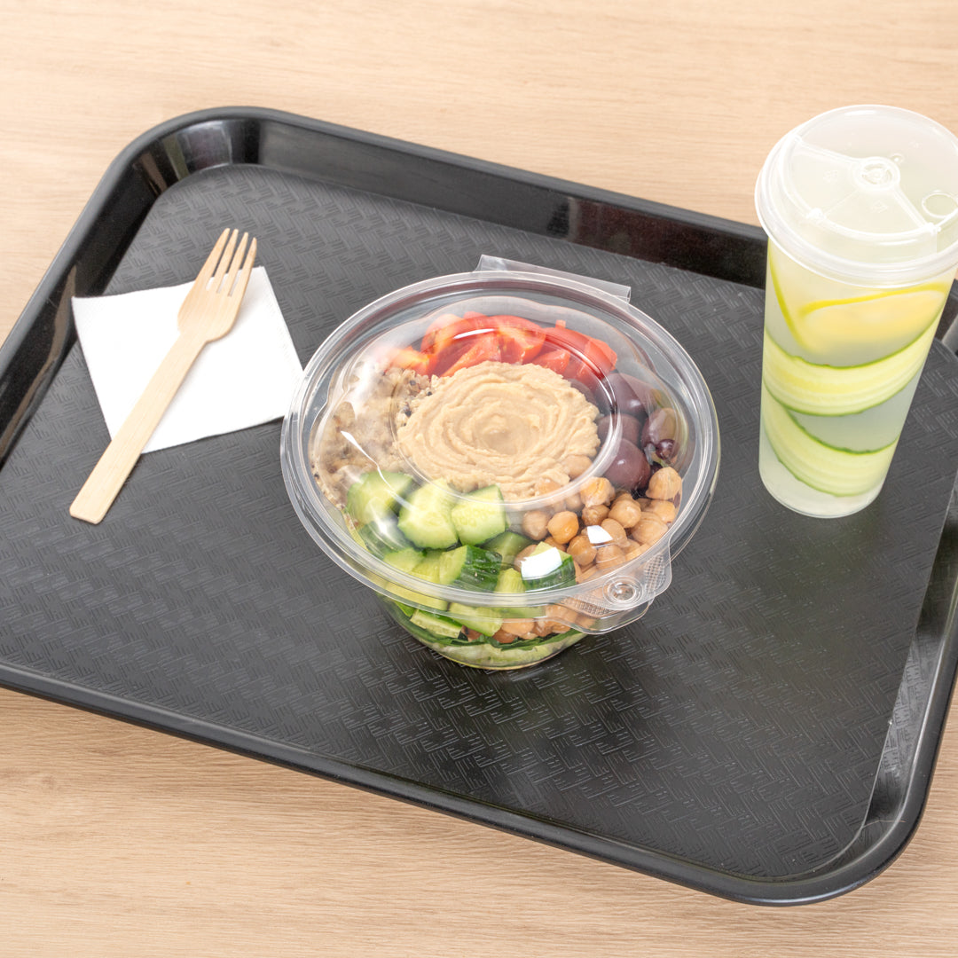 Tamper Tek 48 oz Round Clear Plastic Bowl - with Hinged Lid, Tamper-Evident - 7" x 7" x 4 3/4" - 100 count box