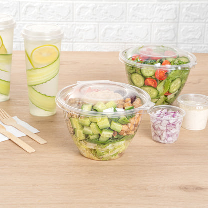 Tamper Tek 48 oz Round Clear Plastic Bowl - with Hinged Lid, Tamper-Evident - 7" x 7" x 4 3/4" - 100 count box