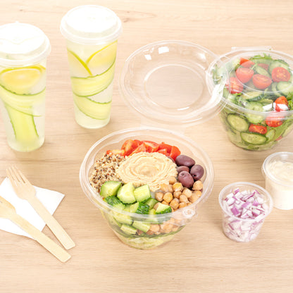 Tamper Tek 48 oz Round Clear Plastic Bowl - with Hinged Lid, Tamper-Evident - 7" x 7" x 4 3/4" - 100 count box