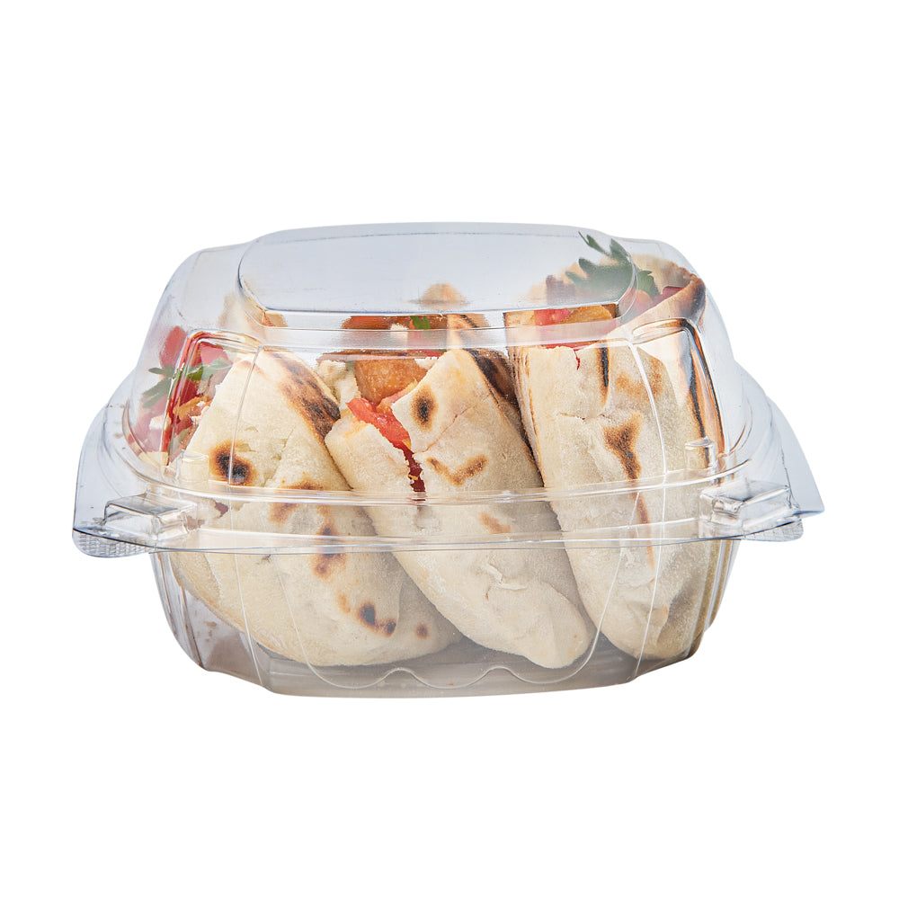 Thermo Tek 19 oz Rectangle Clear Plastic Clamshell Container - Anti-Fog - 6" x 5 1/2" x 2 3/4" - 100 count box