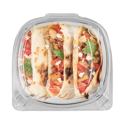 Thermo Tek 19 oz Rectangle Clear Plastic Clamshell Container - Anti-Fog - 6" x 5 1/2" x 2 3/4" - 100 count box