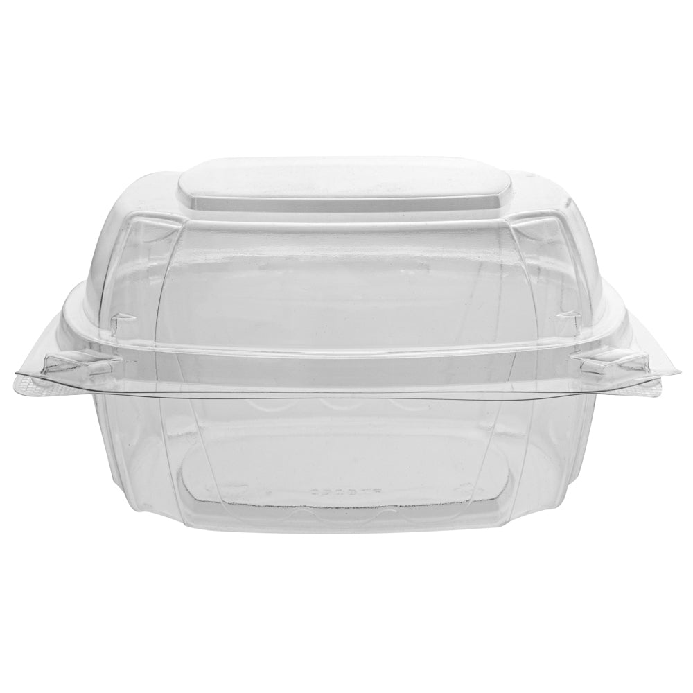 Thermo Tek 19 oz Rectangle Clear Plastic Clamshell Container - Anti-Fog - 6" x 5 1/2" x 2 3/4" - 100 count box