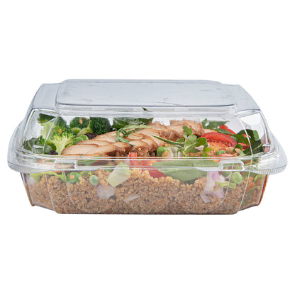 Thermo Tek 39 oz Square Clear Plastic Clamshell Container - Anti-Fog - 7 3/4" x 7 3/4" x 2 1/2" - 100 count box