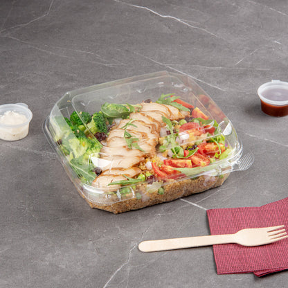 Thermo Tek 39 oz Square Clear Plastic Clamshell Container - Anti-Fog - 7 3/4" x 7 3/4" x 2 1/2" - 100 count box