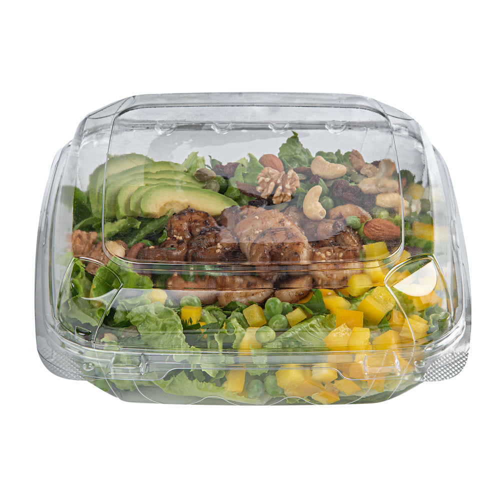 Thermo Tek 46 oz Rectangle Clear Plastic Clamshell Container - Anti-Fog - 9" x 8 1/4" x 2 1/2" - 100 count box