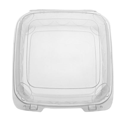 Thermo Tek 46 oz Rectangle Clear Plastic Clamshell Container - Anti-Fog - 9" x 8 1/4" x 2 1/2" - 100 count box