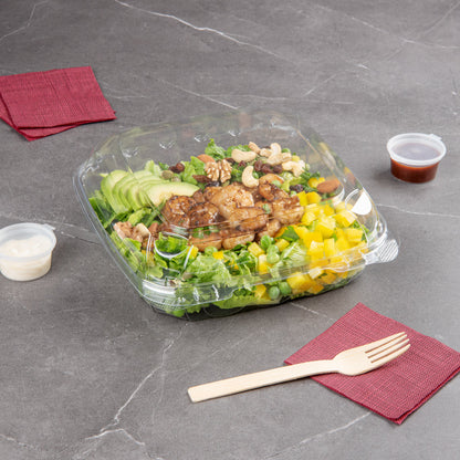 Thermo Tek 46 oz Rectangle Clear Plastic Clamshell Container - Anti-Fog - 9" x 8 1/4" x 2 1/2" - 100 count box