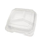 Thermo Tek 34 oz Square Clear Plastic Clamshell Container - 3-Compartment, Anti-Fog - 7 3/4" x 7 3/4" x 2 1/2" - 100 count box