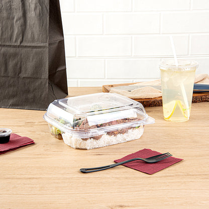 Thermo Tek 34 oz Square Clear Plastic Clamshell Container - 3-Compartment, Anti-Fog - 7 3/4" x 7 3/4" x 2 1/2" - 100 count box
