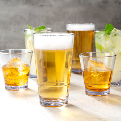 Bev Tek 16 oz SAN Plastic Pint Glass - Stackable - 3 1/2" x 3 1/2" x 5 3/4" - 12 count box