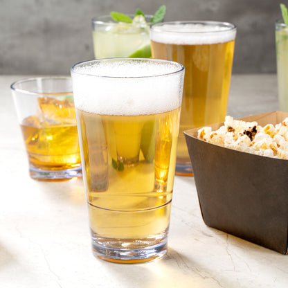 Bev Tek 16 oz SAN Plastic Pint Glass - Stackable - 3 1/2" x 3 1/2" x 5 3/4" - 12 count box