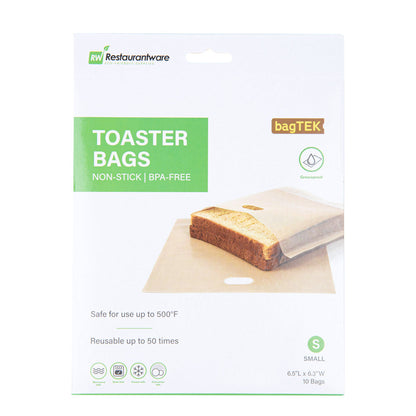 Bag Tek Kraft Plastic Small Toaster Bag - Non-Stick, Heat-Resistant, Semi-Disposable - 6 1/2" x 6 1/4" - 10 count box