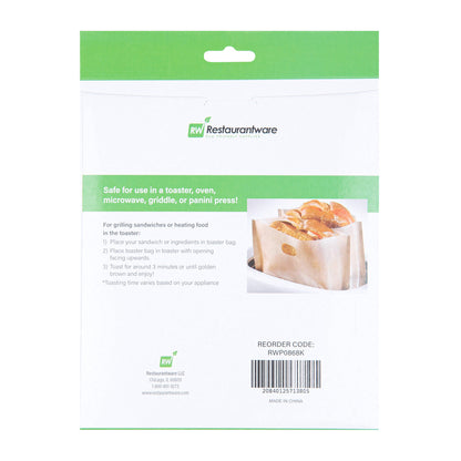 Bag Tek Kraft Plastic Medium Toaster Bag - Non-Stick, Heat-Resistant, Semi-Disposable - 7 1/2" x 6 3/4" - 10 count box