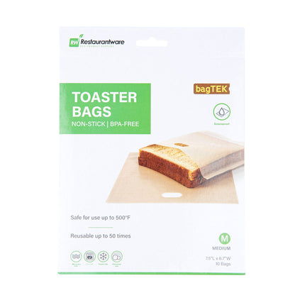 Bag Tek Kraft Plastic Medium Toaster Bag - Non-Stick, Heat-Resistant, Semi-Disposable - 7 1/2" x 6 3/4" - 10 count box