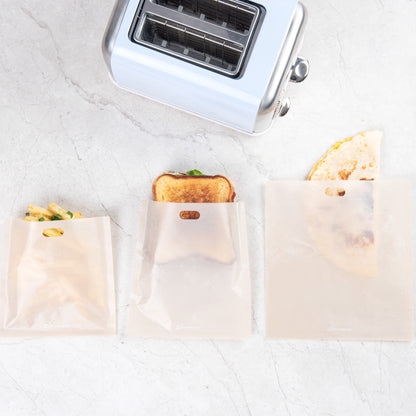 Bag Tek Kraft Plastic Toaster Bag Set - Non-Stick, Heat-Resistant, Semi-Disposable - 6 count box