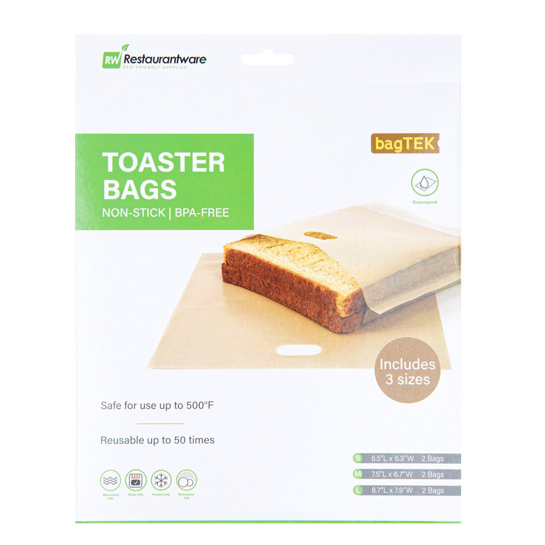 Bag Tek Kraft Plastic Toaster Bag Set - Non-Stick, Heat-Resistant, Semi-Disposable - 6 count box
