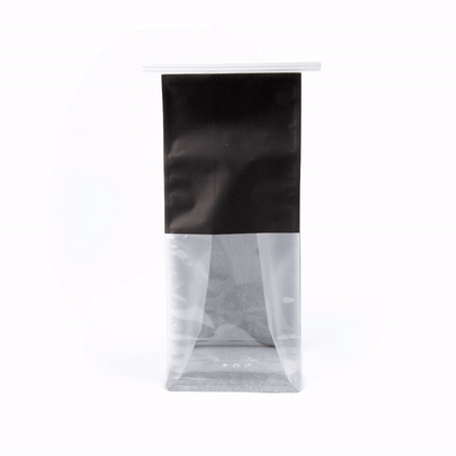 Bag Tek Black Cotton Paper Tin Tie Bag - with Clear Window - 5" x 4" x 11 1/4" - 100 count box