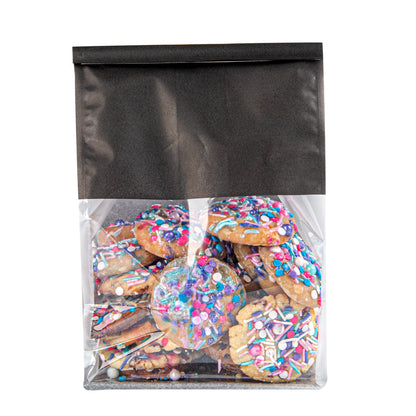 Bag Tek Black Cotton Paper Tin Tie Bag - with Clear Window - 6 1/4" x 5" x 10 1/4" - 100 count box