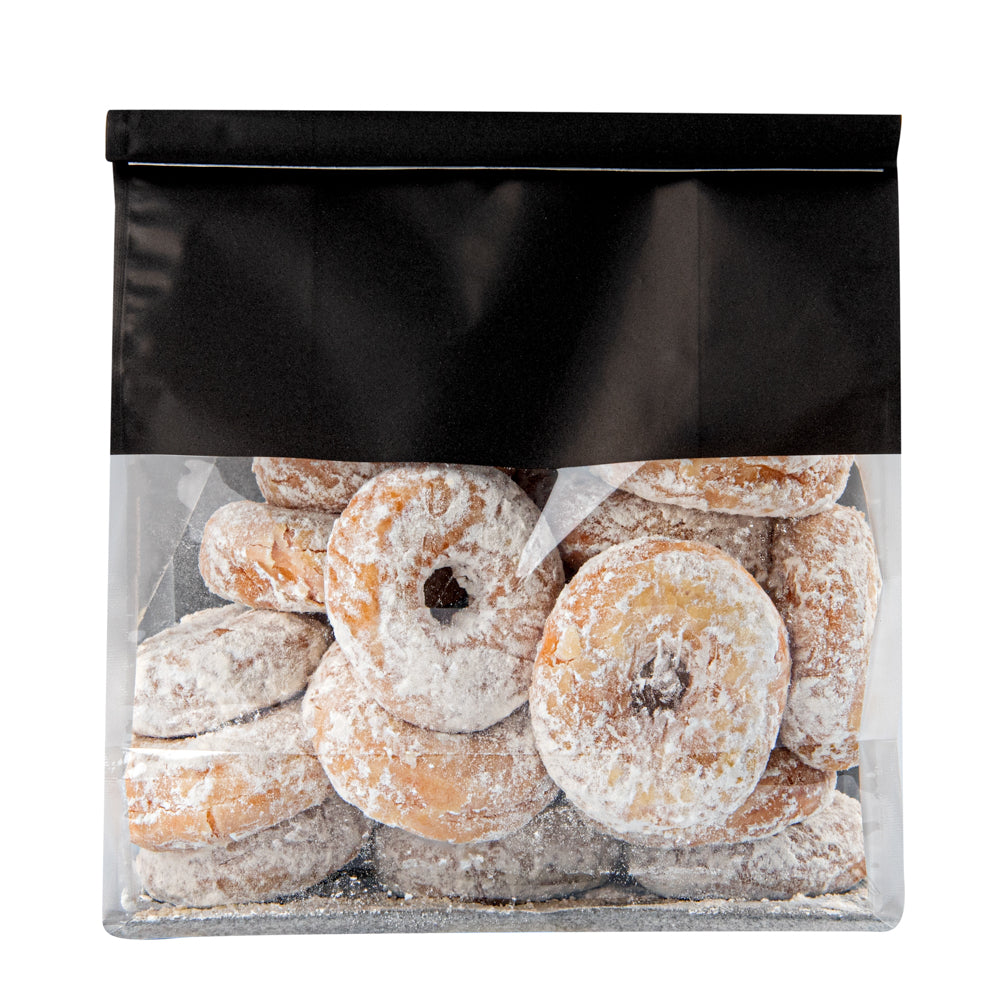 Bag Tek Black Cotton Paper Tin Tie Bag - with Clear Window - 8 3/4" x 4 1/2" x 10 3/4" - 100 count box