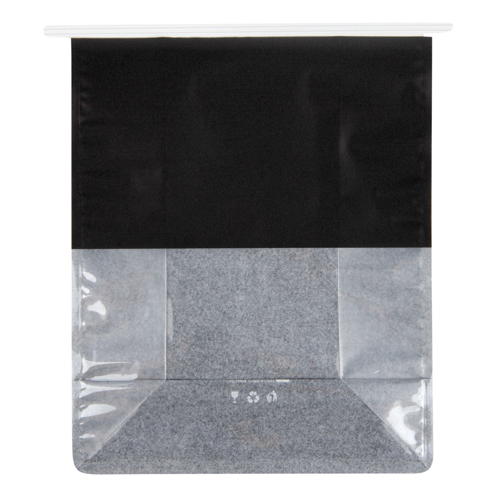 Bag Tek Black Cotton Paper Tin Tie Bag - with Clear Window - 8 3/4" x 4 1/2" x 10 3/4" - 100 count box