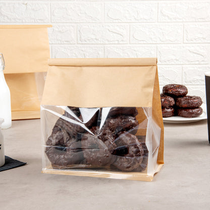 Bag Tek Kraft Cotton Paper Tin Tie Bag - with Clear Window - 8 3/4" x 4 1/2" x 10 3/4" - 100 count box