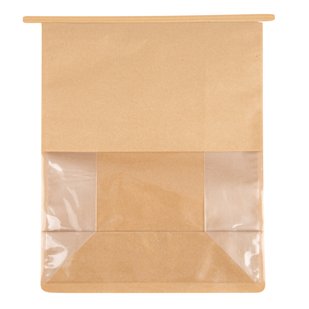 Bag Tek Kraft Cotton Paper Tin Tie Bag - with Clear Window - 8 3/4" x 4 1/2" x 10 3/4" - 100 count box