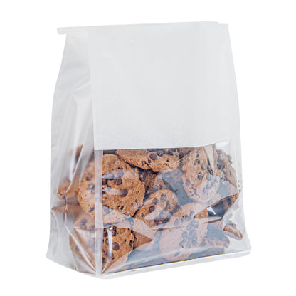 Bag Tek White Cotton Paper Tin Tie Bag - with Clear Window - 8 3/4" x 4 1/2" x 10 3/4" - 100 count box