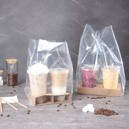 Bag Tek Clear Plastic Take Out Bag - Fits 2-Cup Drink Carrier - 13 3/4" x 7 3/4" x 4 1/4" - 100 count box