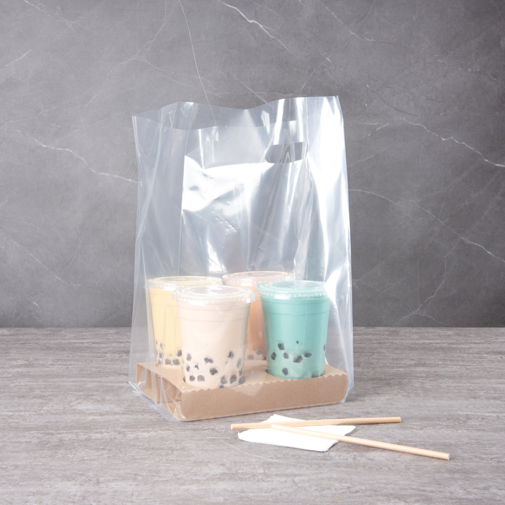 Saving Nature Clear Plastic Take Out Bag - Fits 4-Cup Drink Carrier - 17 3/4" x 9 3/4" x 7" - 100 count box