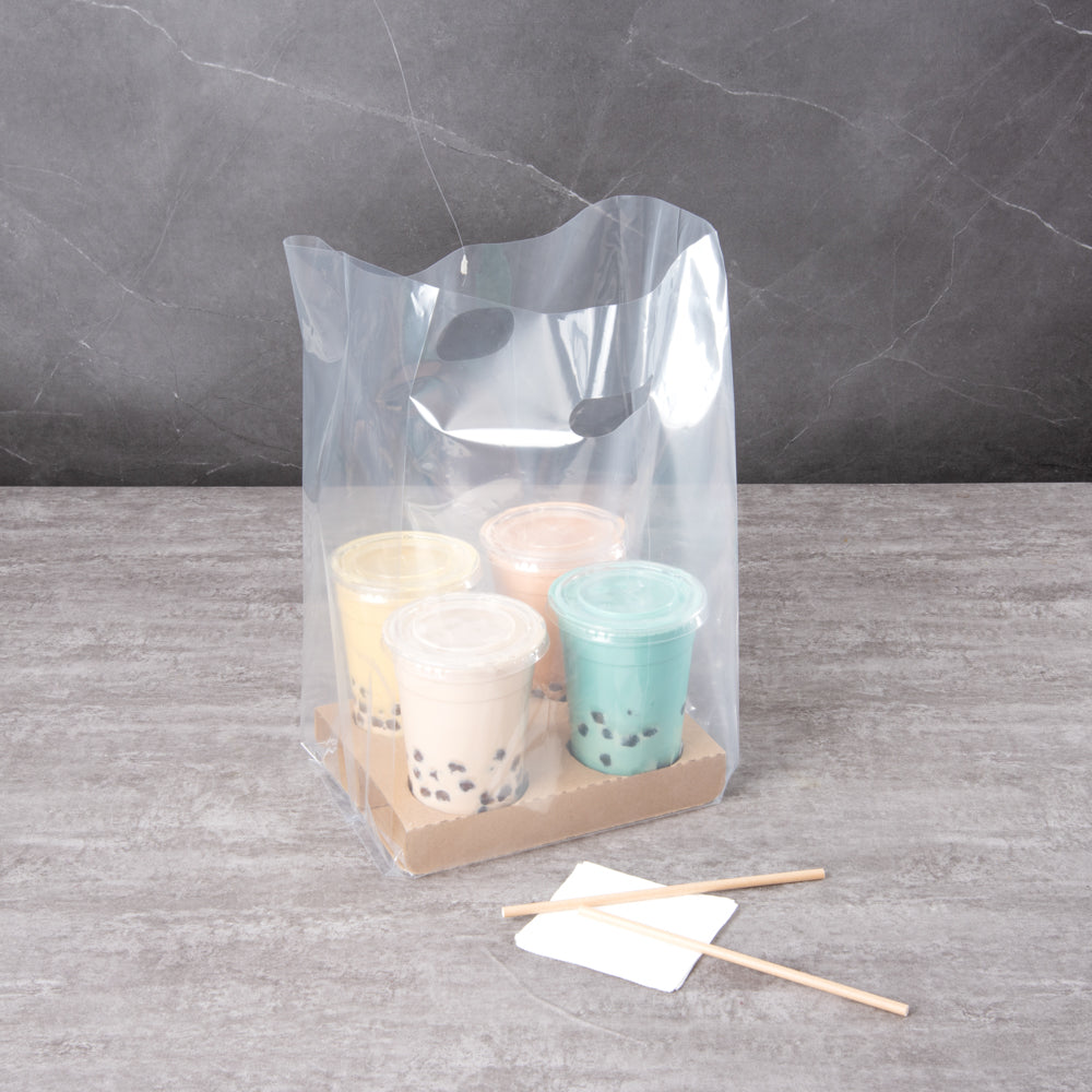 Saving Nature Clear Plastic Take Out Bag - Fits 4-Cup Drink Carrier - 17 3/4" x 9 3/4" x 7" - 100 count box