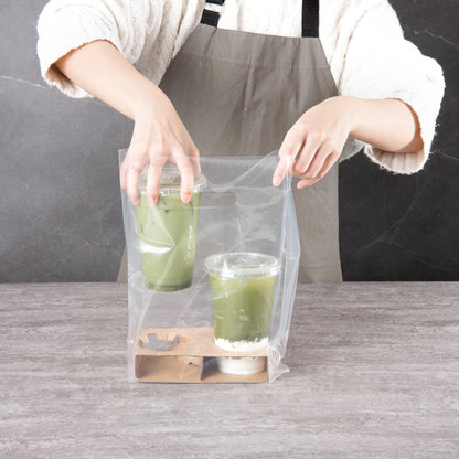 Saving Nature Clear Plastic Take Out Bag - Fits 2-Cup Drink Carrier - 13 3/4" x 7 3/4" x 4 1/4" - 100 count box