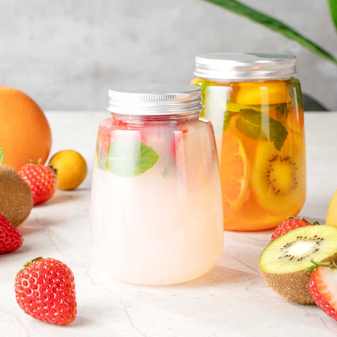 Bottle Tek 12 oz Clear Plastic Candy Jar / Juice Bottle - with Aluminum Lid - 3" x 3" x 4" - 100 count box