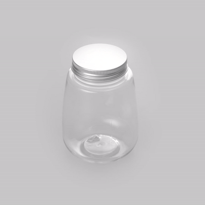 Bottle Tek 12 oz Clear Plastic Candy Jar / Juice Bottle - with Aluminum Lid - 3" x 3" x 4" - 100 count box