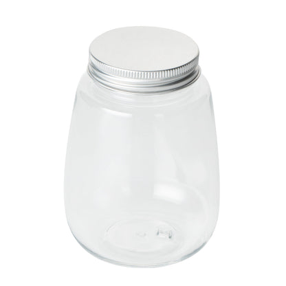 Bottle Tek 12 oz Clear Plastic Candy Jar / Juice Bottle - with Aluminum Lid - 3" x 3" x 4" - 100 count box