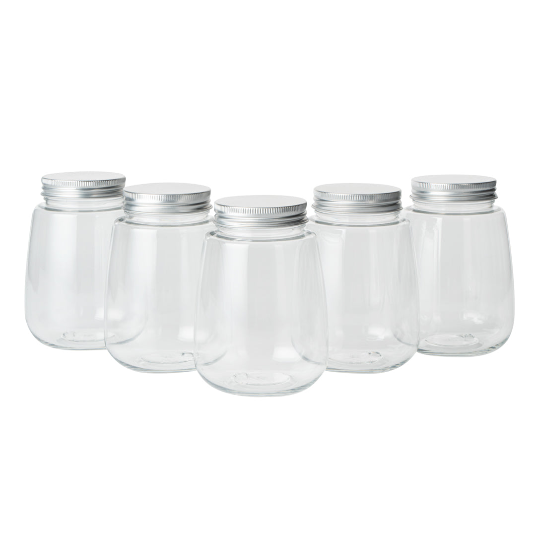 Bottle Tek 12 oz Clear Plastic Candy Jar / Juice Bottle - with Aluminum Lid - 3" x 3" x 4" - 100 count box