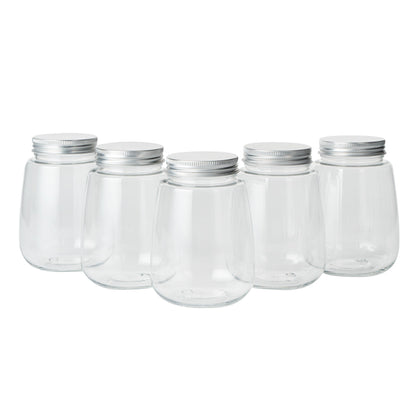Bottle Tek 12 oz Clear Plastic Candy Jar / Juice Bottle - with Aluminum Lid - 3" x 3" x 4" - 100 count box