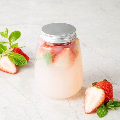 Bottle Tek 12 oz Clear Plastic Candy Jar / Juice Bottle - with Aluminum Lid - 3" x 3" x 4" - 100 count box