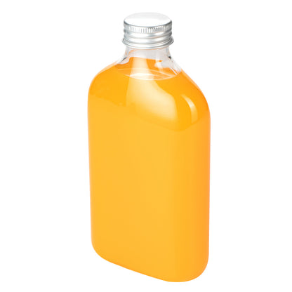 Bottle Tek 10 oz Clear Plastic Flask Container - with Aluminum Lid - 3 1/4" x 1 3/4" x 6 1/4" - 100 count box