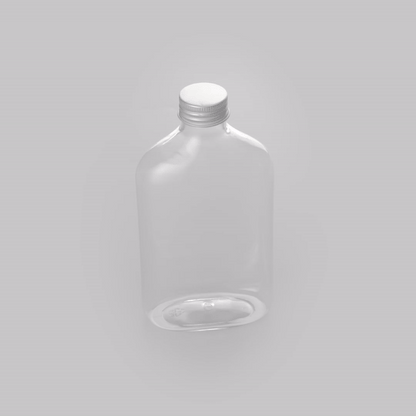 Bottle Tek 10 oz Clear Plastic Flask Container - with Aluminum Lid - 3 1/4" x 1 3/4" x 6 1/4" - 100 count box
