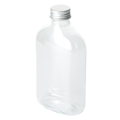 Bottle Tek 10 oz Clear Plastic Flask Container - with Aluminum Lid - 3 1/4" x 1 3/4" x 6 1/4" - 100 count box
