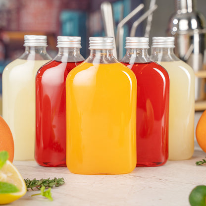 Bottle Tek 10 oz Clear Plastic Flask Container - with Aluminum Lid - 3 1/4" x 1 3/4" x 6 1/4" - 100 count box