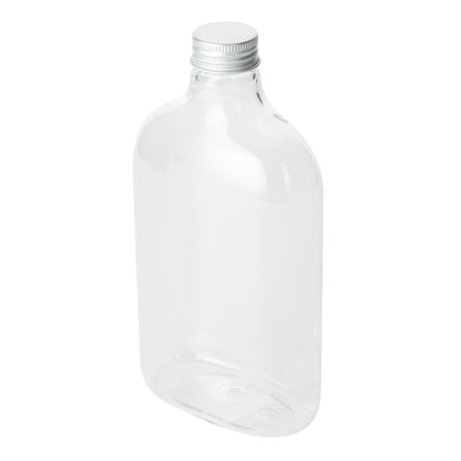 Bottle Tek 17 oz Clear Plastic Flask Container - with Aluminum Lid - 3 3/4" x 2" x 7" - 100 count box