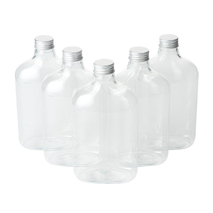 Bottle Tek 17 oz Clear Plastic Flask Container - with Aluminum Lid - 3 3/4" x 2" x 7" - 100 count box