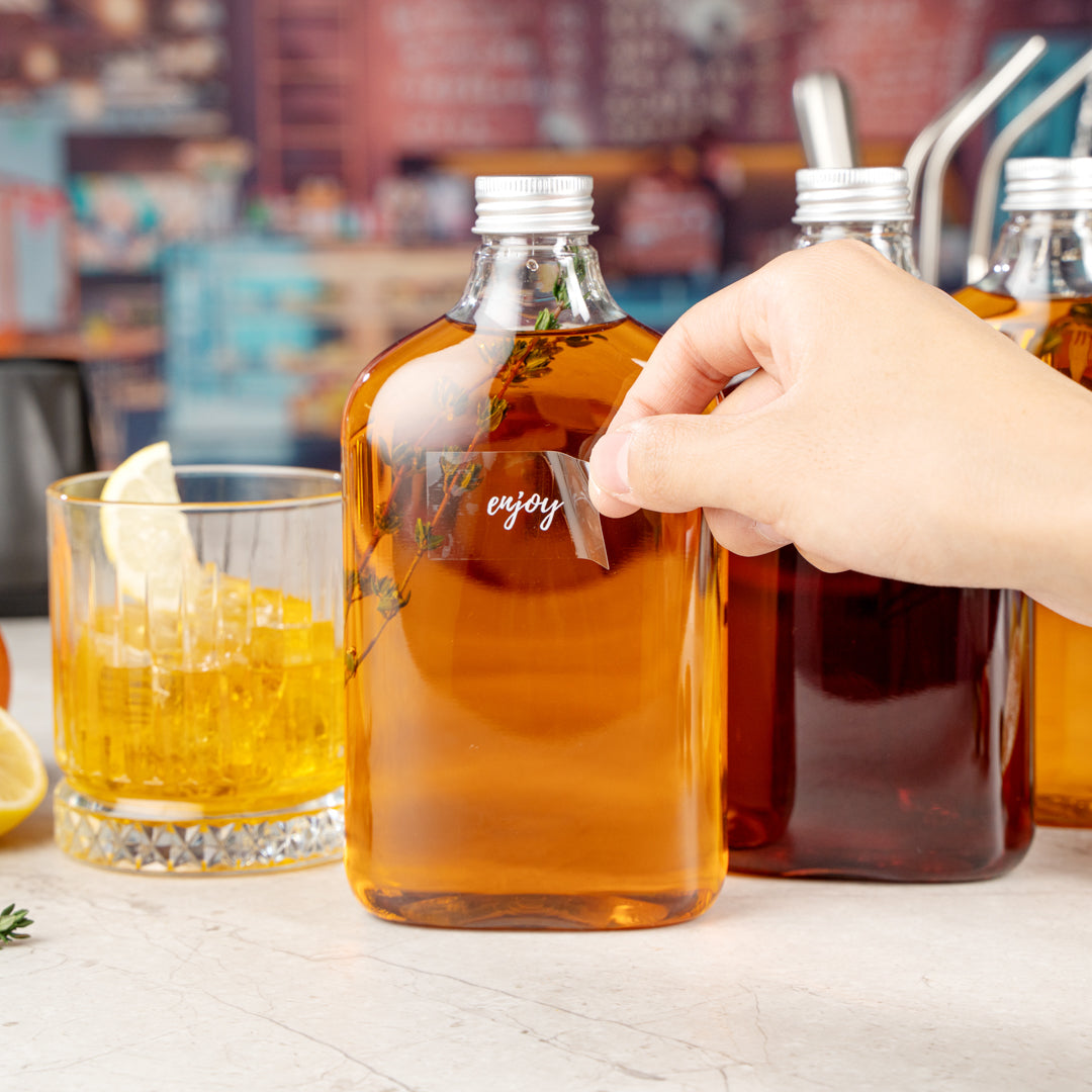 Bottle Tek 17 oz Clear Plastic Flask Container - with Aluminum Lid - 3 3/4" x 2" x 7" - 100 count box