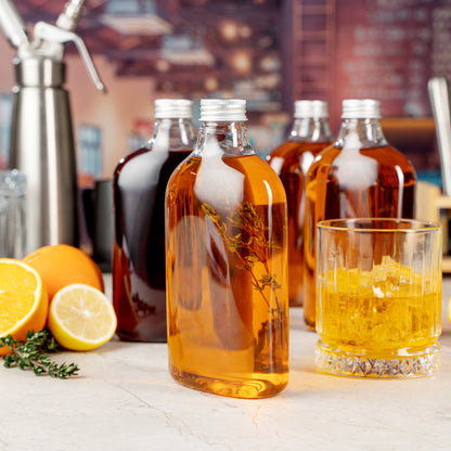 Bottle Tek 17 oz Clear Plastic Flask Container - with Aluminum Lid - 3 3/4" x 2" x 7" - 100 count box