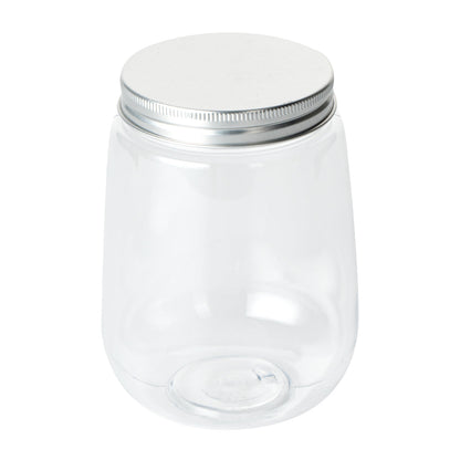 Bottle Tek 17 oz Clear Plastic Candy Jar / Juice Bottle - with Aluminum Lid - 3 1/4" x 3 1/4" x 4 1/2" - 100 count box