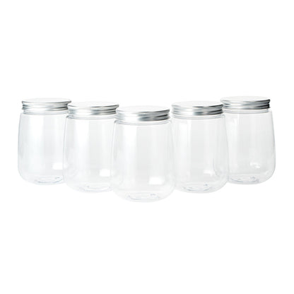 Bottle Tek 17 oz Clear Plastic Candy Jar / Juice Bottle - with Aluminum Lid - 3 1/4" x 3 1/4" x 4 1/2" - 100 count box
