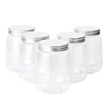 Bottle Tek 17 oz Clear Plastic Candy Jar / Juice Bottle - with Aluminum Lid - 3 1/4" x 3 1/4" x 4 1/2" - 100 count box